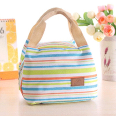 

Portable Insulated Cold Canvas Stripe Picnic Tote Carry Case Lunch Bag