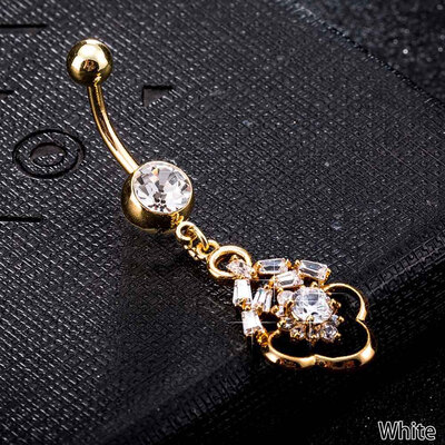 

Zircon Navel Ring Women Silver Surgical Steel Navel Piercing Body Jewelry