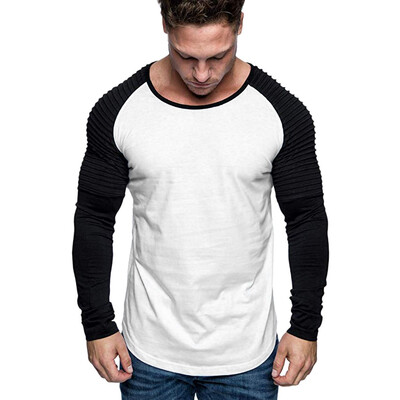 

Toponeto Mens Casual Slim Fit Long Sleeve Patchwork Shirt Top Round Neck Blouse