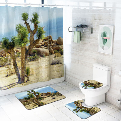 

〖Follure〗4PCS Non Slip Toilet Polyester Cover Mat Set Bathroom Shower Curtain