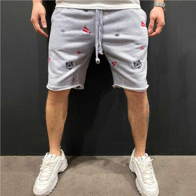 

Gobestart Fashion Men Summer Casual Embroidery Sport Elastic Waist Short Pants Trousers