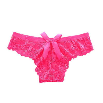 

Women Sexy Panties Bow Lace Slim High Waist Perspective Flexibility Solid Color Transparent Comfy Briefs