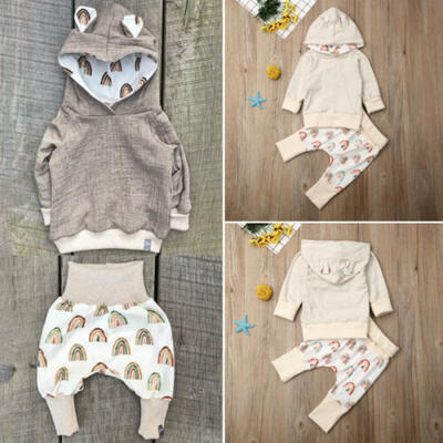

Newborn Baby Boy Girl Autumn Clothes Hooded Tops Rainbow Long Pants Outfits Set