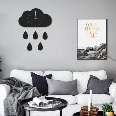 

Gobestart Nordic Style Cloud Wall Clock Silent Wooden Clock for Home Living Room