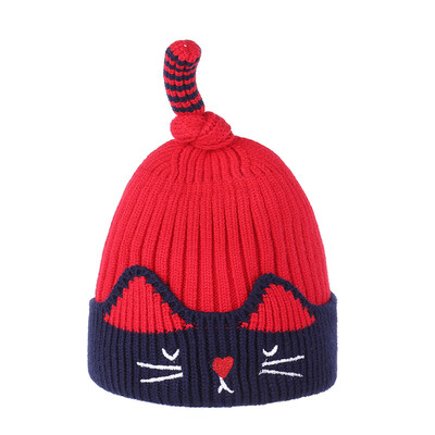 

Autumn Winter Newborn Baby Boys Girls Wool Cartoon Cat Pattern Tail Hats Cute Warm Comfortable Striped Knitted Wool Hemming Hats