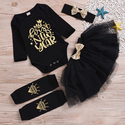 

Baby Set 0-24M Newborn Infant Round Collar Long Sleeve Print Girls Jumpsuit Climb Soft TopsHairbandSkirt Socks Set
