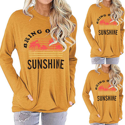 

Tailored Women Long Sleeve Print Pocket Blouse Loose Fleeces Autumn Winter Blouse