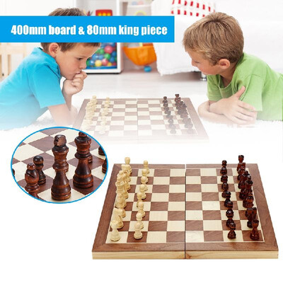 

Wooden International Chess Set with Folding Felted Chessboard&Magneticy Pieces Interior for Storage