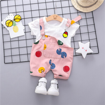 

Summer Baby Girls Clothing Sets Infant Clothes Suits Stripe T Shirt Strap Shorts Kids Sportswear Children Casual Wear 12-36M