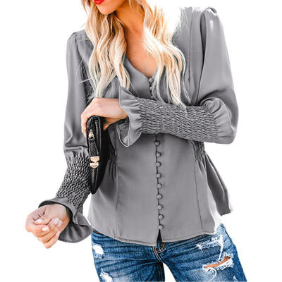 

Blouse Women Autumn Fashion Concise Solid V-neck Casual Long Sleeve Blusas Slim Fit Shirt Women Tops White Blouse