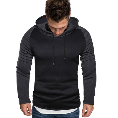 

Toponeto New Mens Fashion In Autumn Winter Pure Color Stitching Long Sleeve Cap Blouse