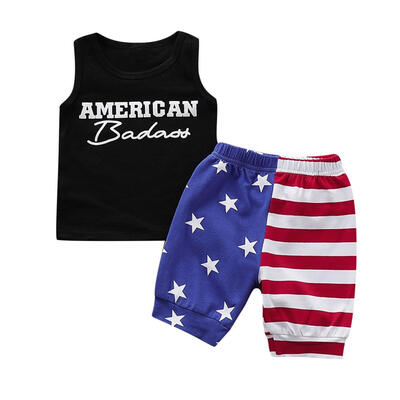 

Summer Baby Boy Adorable Letter Print Sleeveless Vest Tops Star Stripe Pattern Shorts Casual Outfits 0-36M