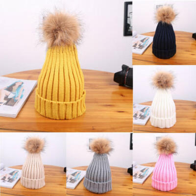 

Toddler Boys Girls Kids Faux Fur Pom Pom Bobble Knitted Hat Beanie Warm Winter