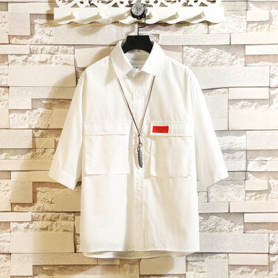 

Tailored Mens Casual Fashion Military Pure Color Pocket Three Quarter Sleeve Shirt Tops