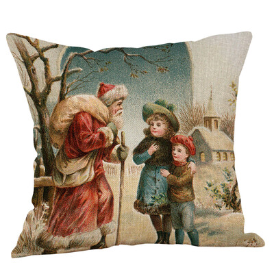 

Gobestart Merry Christmas Pillow Cases Cotton Linen Sofa Cushion Cover Home Decor