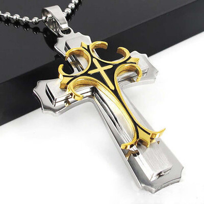 

Fashionable Men Titanium Steel Carved Letter Love Pendant Cross Necklace