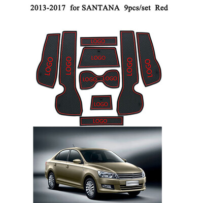 

9PCSSet Car Door Pad Gate Slot Mat Rubber Anti-Slip Cup Holder Mat Cushion Replacement for Santana 13-17