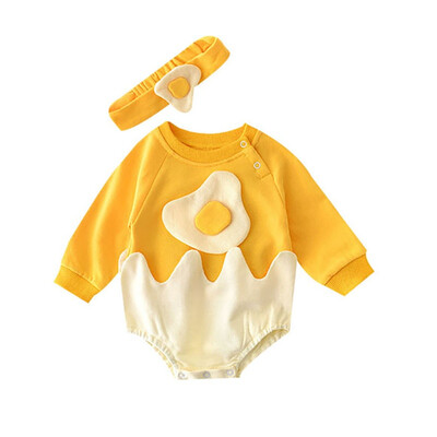 

Newly Infant Baby Romper Baby Girl Romper Kids Clothes Baby Clothes Cute Long Sleeve Cartoon Letter Triangle Romper Hairband Set
