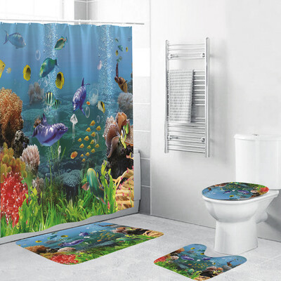 

Toponeto 4PCS Non Slip Toilet Polyester Cover Mat Set Bathroom Shower Curtain