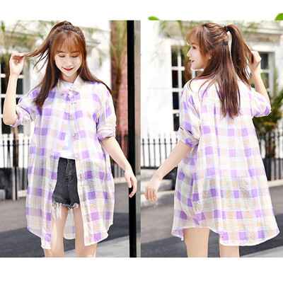 

Summer Sun Protection Jacket Plaid Sunscreen Cotton Breathable Stitching Color Zipper Long Sunscreen Clothing