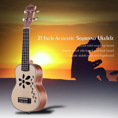 

21 Inch Acoustic Soprano Ukulele Ukelele Uke Spruce Topboard Sapele Side & Back Board Musical Gift