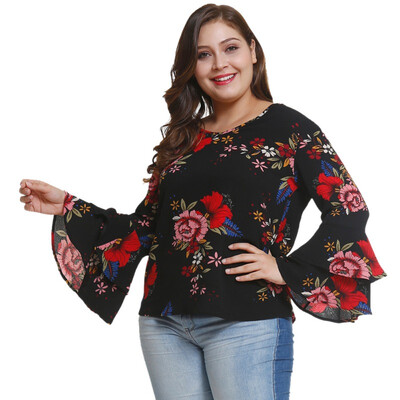 

Womens Plus Size Blouse Floral O Neck Shirt Fashion Ladies Blouse Large Size -4XL