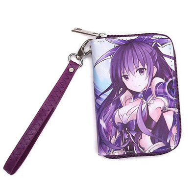 

Hatsune Miku lovelive PU Short Zipper Wallet Cartoon Printing Student Portable Coin Purse with Hand Strap