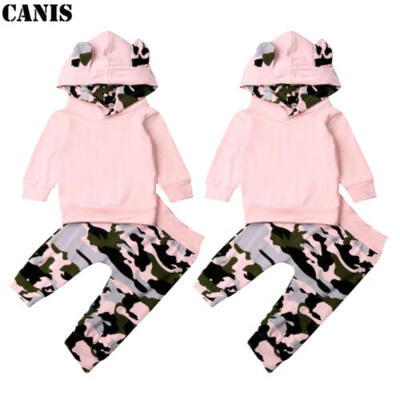

Baby Girl Clothes Hooded Sweatshirt Tops Pants Leggings Camo Tracksuit Outfit US