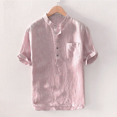 

Toponeto Mens Baggy Stripe Cotton Linen Short Sleeve Button Pocket T Shirts Tops Blouse