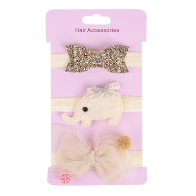 

Pack Of 3 Baby Girl Cute Lace Stretch Sequin Bow Elastic Headband Molding Hair Band Accessories