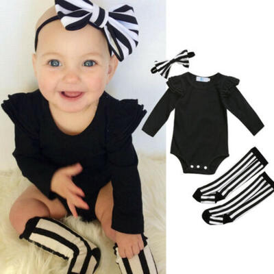

UK Toddler Baby Girl Clothes Top RomperStriped SocksHeadband 3pcs Outfits Set
