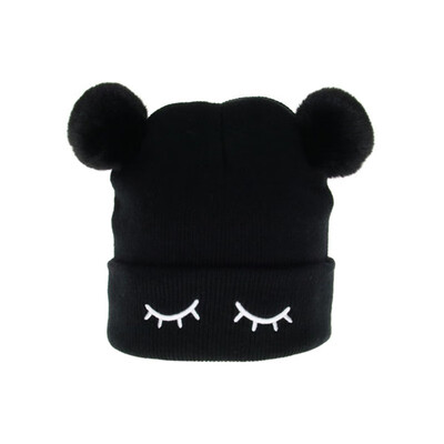

Hot Childrens Head Cap Girls Boys Cute Embroidery Double Ball Knitted Caps New Winter Kids Warm Hats Children Soft Hat