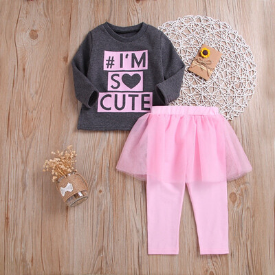 

Children Set 1-6T Autumn Cute Cartoon Letter Print Long Sleeve Sweater Hat Collar Casual Tops Culottes