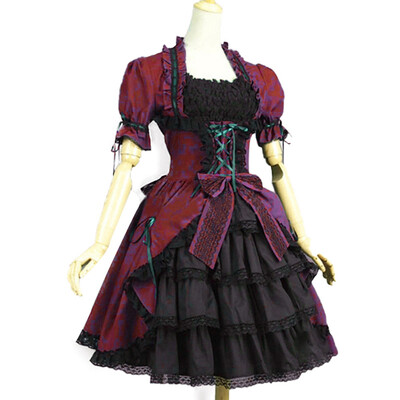 

Medieval Dress Vintage Victorian Gothic Short Flare Sleeve Lolita Style Cosplay Costume Outwear Waist Dress
