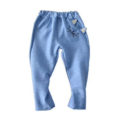 

Children Pants Children Casual Trousers Autumn Winter New Girls Cartoon Cat Embroidered Trousers Baby Clothing 2-7Y