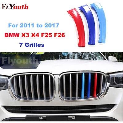 

For BMW 2011-2017 X3 X4 F25 F26 7 Grilles 3D  Styling Front Grille Trim Motorsport Strips Grill Cover Decoration Stickers 3Pcs