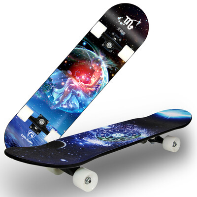 

COOL BOARD Skateboard Beginner Teen Adult Brush Street Travel Double Rocker Men&Women Four Wheels Flash Scooter Constellation Scorpio - Flash Wheel