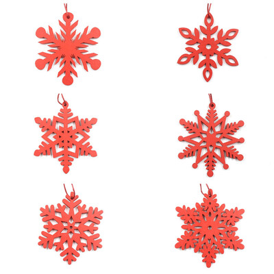 

6\Bag Christmas Carve Wood Chip Ornament Red White Wooden Snowflake Pendant Hanger