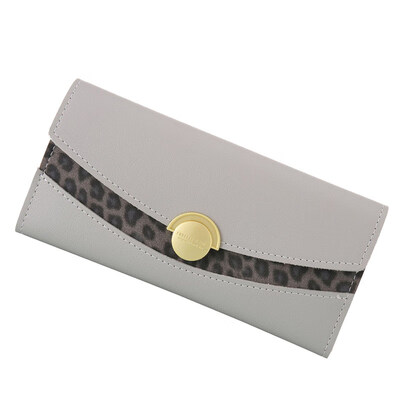 

Womens Leopard Patchwork Round Button Faux Leather Long Wallet Clutch Purse