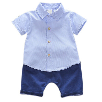 

Summer Baby Boy Clothing Sets White Clouds Stripe Print T-shirt TopsDenim Shorts Outfits Sets