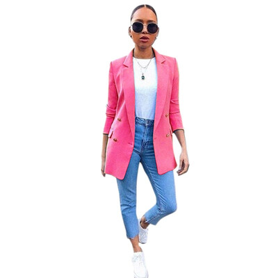 

Fashion Women Blazer Candy Color Mid-long Suit Jacket One Button Long Sleeve Loose Cardigan