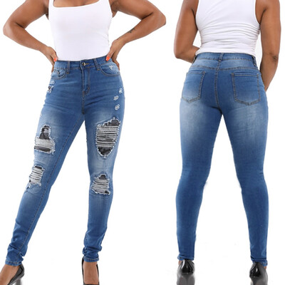 

Gobestart Women Casual Stretch Camouflage Print Splice Jean Leggings Hole Trouser Pants