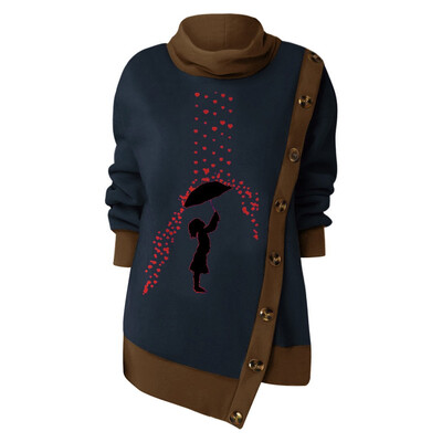 

Tailored Fashion Women Plus Size Button Splice Print Long Sleeve O-Neck Sweatshirt