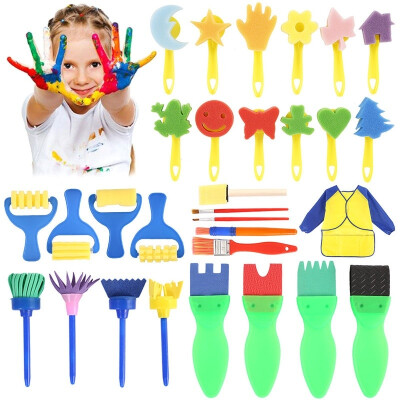 

30Pcsset Kids Painting Brushes Sponges Paint Apron Set for Children Toddler