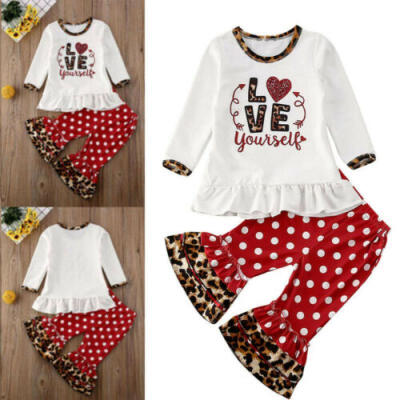 

2Pcs Newborn Toddler Baby Girls Tops T shirt Flared Pants Outfits Clothes US