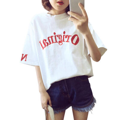 

Women T-Shirt Short Sleeve Letter Print O-Neck Summer Fashion Leisure Tees