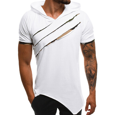 

Toponeto Mens Summer Casual Patchwork Slim Short Sleeve Hooded T Shirt Top Blouse