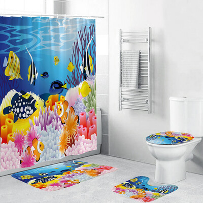

Gobestart 4PCS Non Slip Toilet Polyester Cover Mat Set Bathroom Shower Curtain
