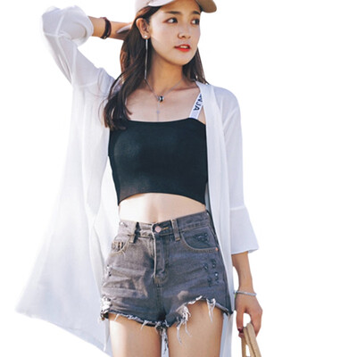 

Slim Thin Loose Chiffon shirt summer sun protection clothing Women Casual Flare Sleeve Blouse Cardigan Ladies Long Blouse Tops