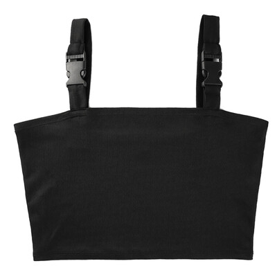

New Women Black Tank Top Summer Adjustable Buckle Cropped 2018 Streetwear Sexy Backless Tank Tops Crop Top Femme  M L